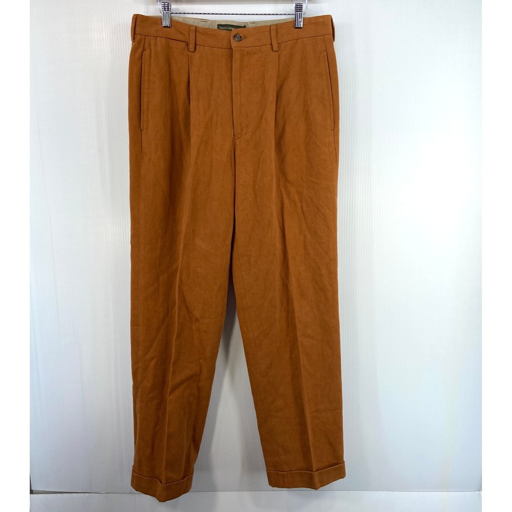 Henry Cottons Orange Brushed Twill Cuffed Pleated Chino Pants Mens‎ IT 50 US 33